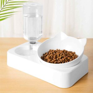 Bol de hrănire înclinat pentru animale – suport ridicat cu dispenser automat de apă, 20 oz, multicolor